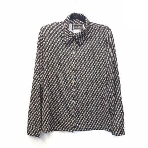 VTG Diane Gilman Button Up Blouse Black & Gold Long Sleeve Horse Bit Top Size M